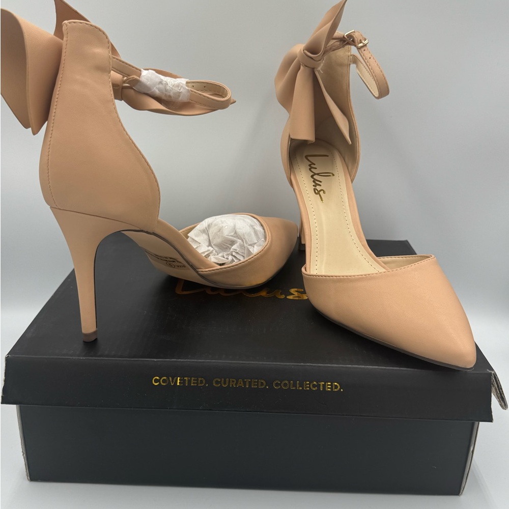 Lulu's Nude Bow Ankle Strap Heels size 9 New in Box - Picture 5 of 8